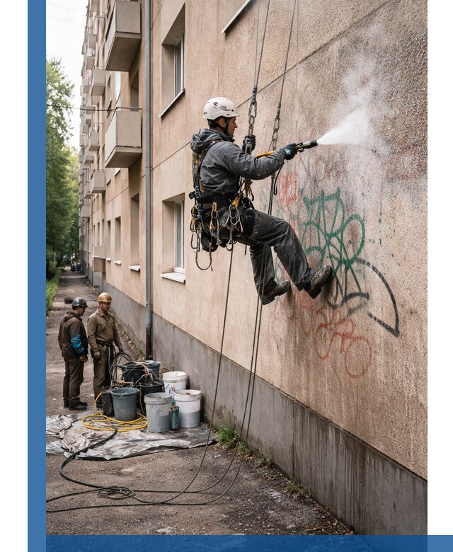 Удаление граффити с фасада в Белебее без следов и повреждений