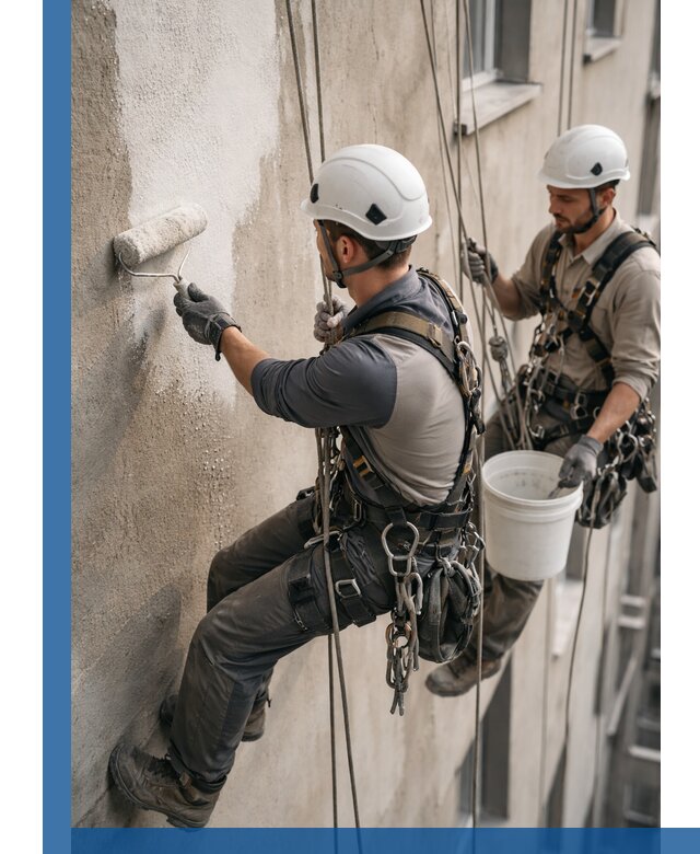 Грунтовка фасада на высоте в Белебее промышленными альпинистами