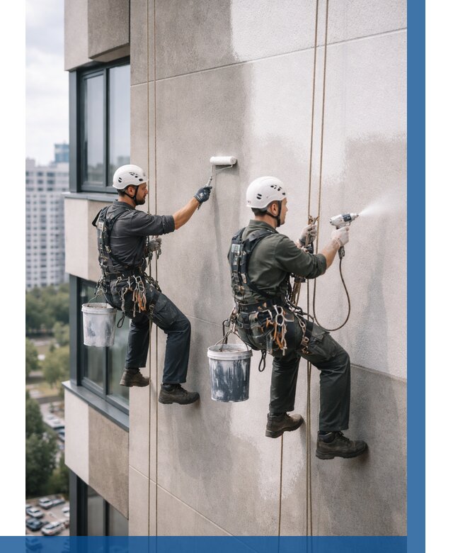 Покраска фасада альпинистами в Белебее от 306 р. | ВЫСОТНИК-Блб