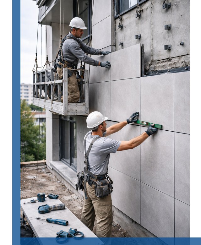 Монтаж керамогранита на фасад в Белебее под ключ с гарантией качества