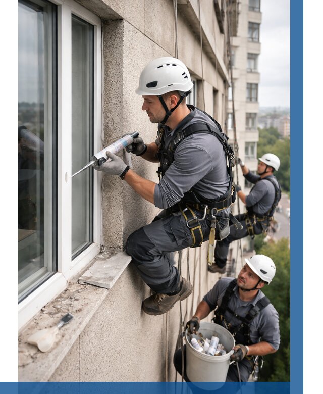 Герметизация оконных швов снаружи в Белебее от 1530 р. | ВЫСОТНИК-Блб