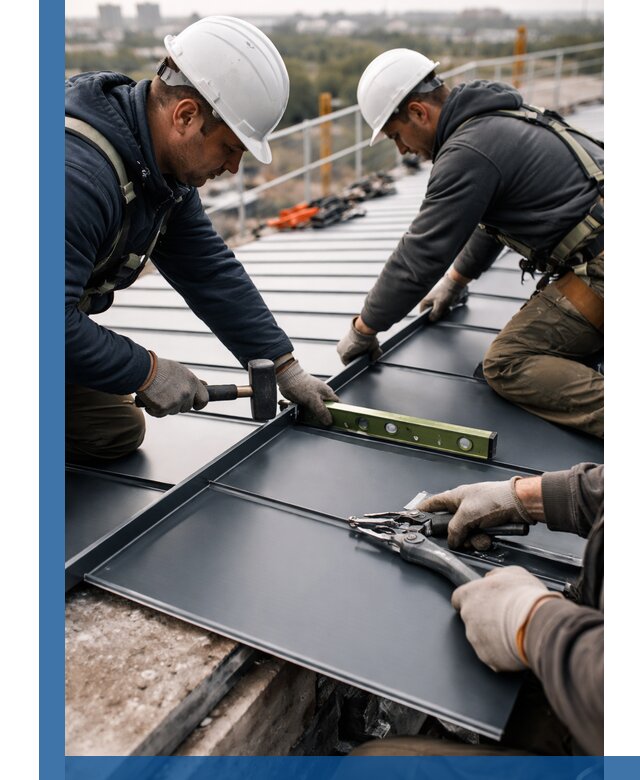 Монтаж фальцевой кровли в Белебее для промышленных зданий