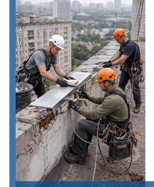 Ремонт парапета на кровле в Белебее, высотные работы с гарантией