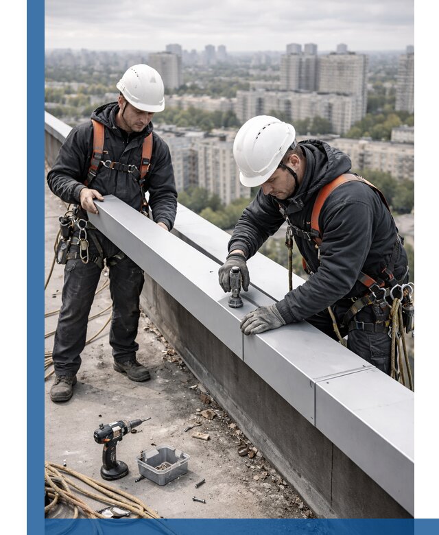 Монтаж парапетных крышек и ограждений кровли в Белебее