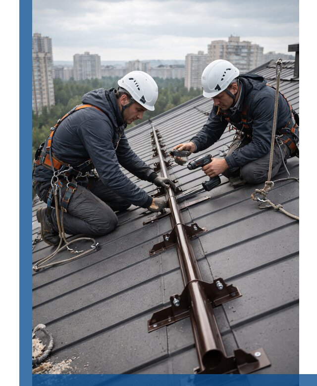 Монтаж снегозадержателей на кровле зданий в Белебее под ключ