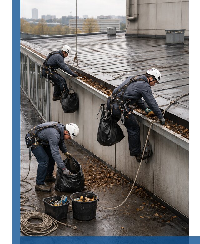 Очистка кровли по периметру в Белебее силами промышленных альпинистов