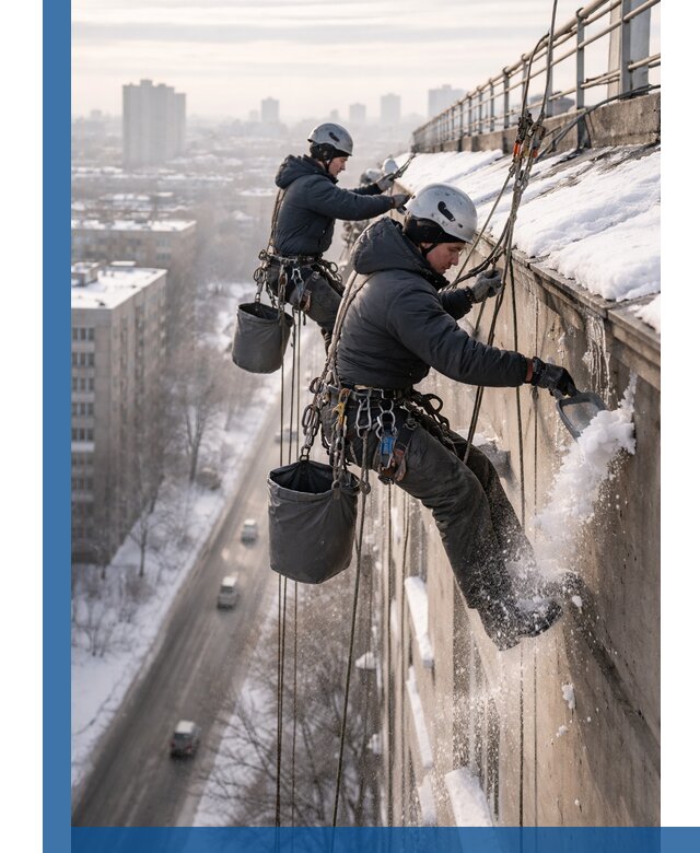 Очистка карнизов от снега в Белебее профессионально и безопасно