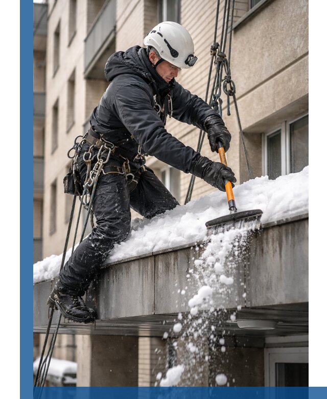 Очистка козырьков от снега в Белебее круглогодично безопасно