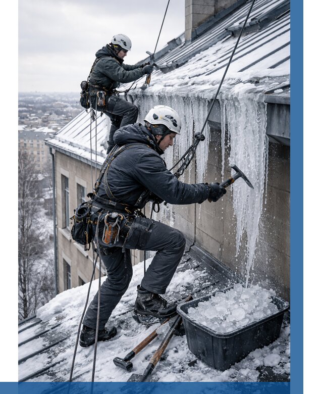 Удаление наледи с кровли в Белебее от 5611 р. | ВЫСОТНИК-Блб