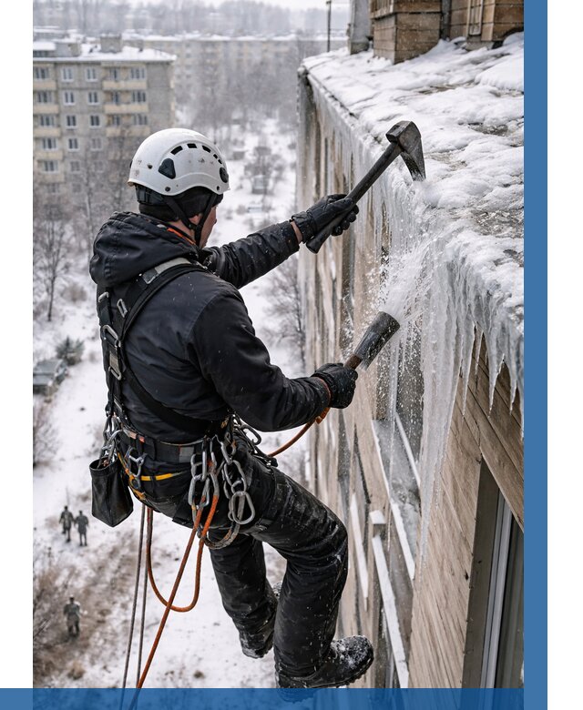 Сбивание сосулек с крыши в Белебее по цене от 4590 р. | ВЫСОТНИК-Блб