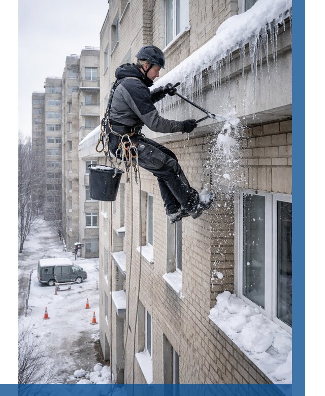 Удаление наледи с карнизов в Белебее от 357 р. | ВЫСОТНИК-Блб