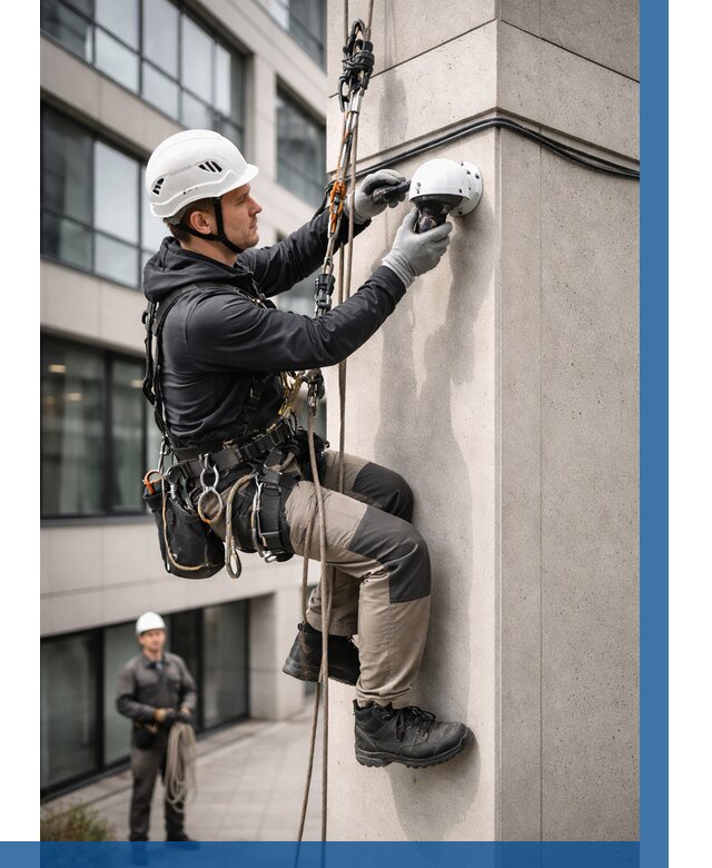 Монтаж камер видеонаблюдения на фасаде в Белебее от 8671 р.-ВЫСОТНИК-Блб