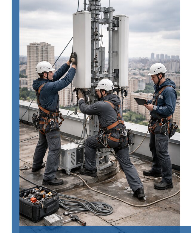 Монтаж антенн связи на крыше в Белебее с вводом в эксплуатацию