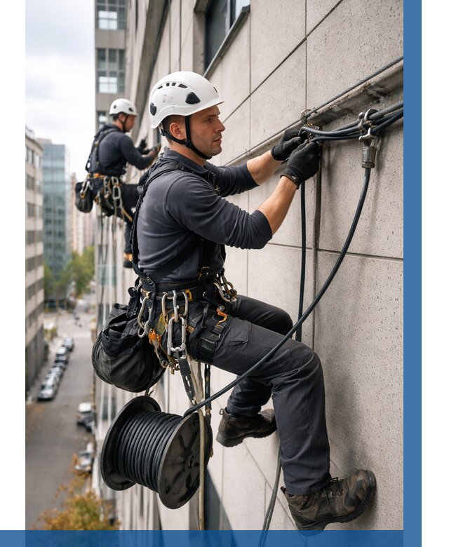 Прокладка кабеля по фасаду в Белебее от 357 р. | ВЫСОТНИК-Блб