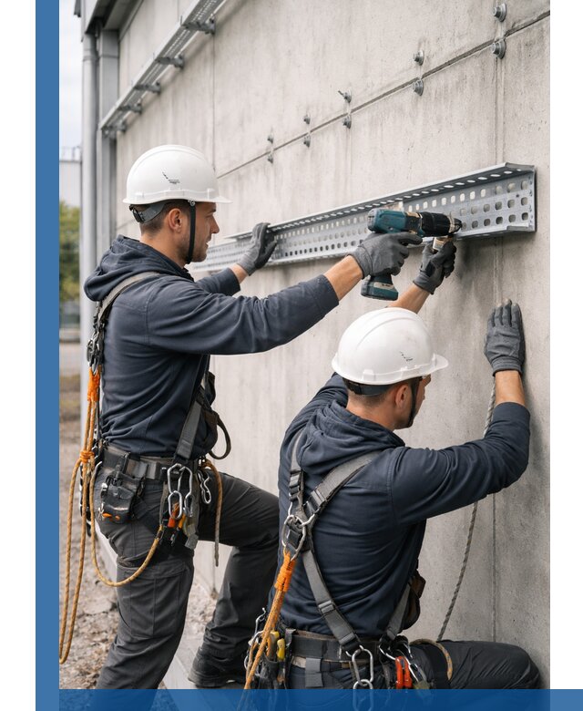 Монтаж кабельных лотков на фасаде зданий в Белебее с гарантией