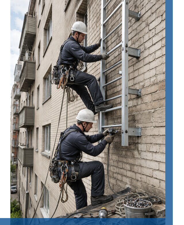 Монтаж пожарной лестницы в Белебее от 25503 р заказать у ВЫСОТНИК-Блб