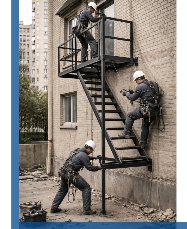 Монтаж пожарной лестницы в Белебее, установка и крепление