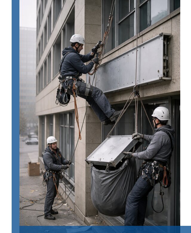 Демонтаж рекламной вывески с высотными работами в Белебее