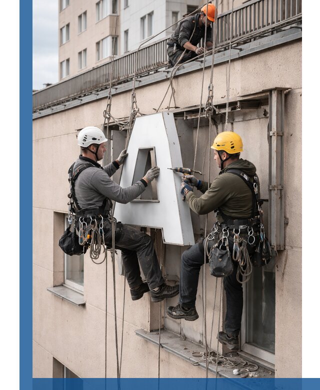 Ремонт и восстановление наружных вывесок на высоте в Белебее