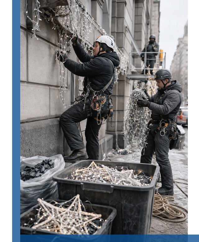 Демонтаж новогоднего оформления и гирлянд в Белебее