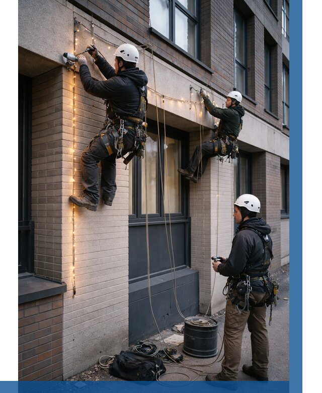 Монтаж гирлянд на фасаде в Белебее от 3570 р. | ВЫСОТНИК-Блб