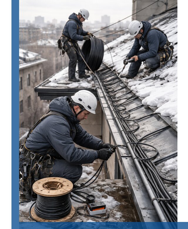 Монтаж греющего кабеля на кровле в Белебее под ключ