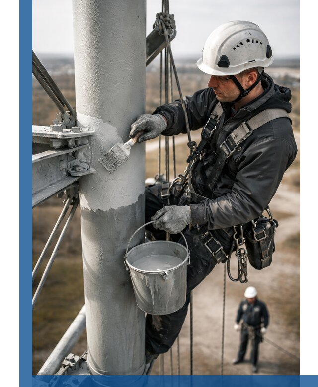 Покраска мачт связи в Белебее промышленными альпинистами