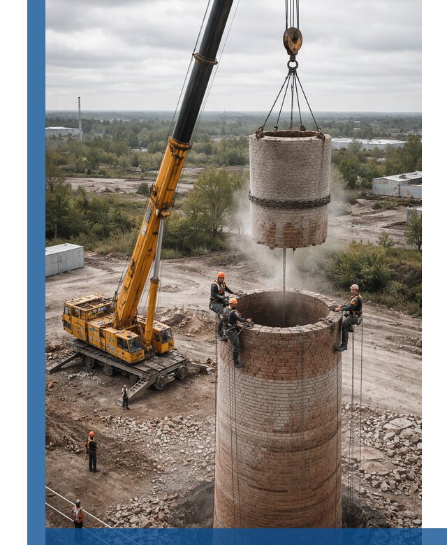 Демонтаж дымовой трубы в Белебее с гарантиями безопасности