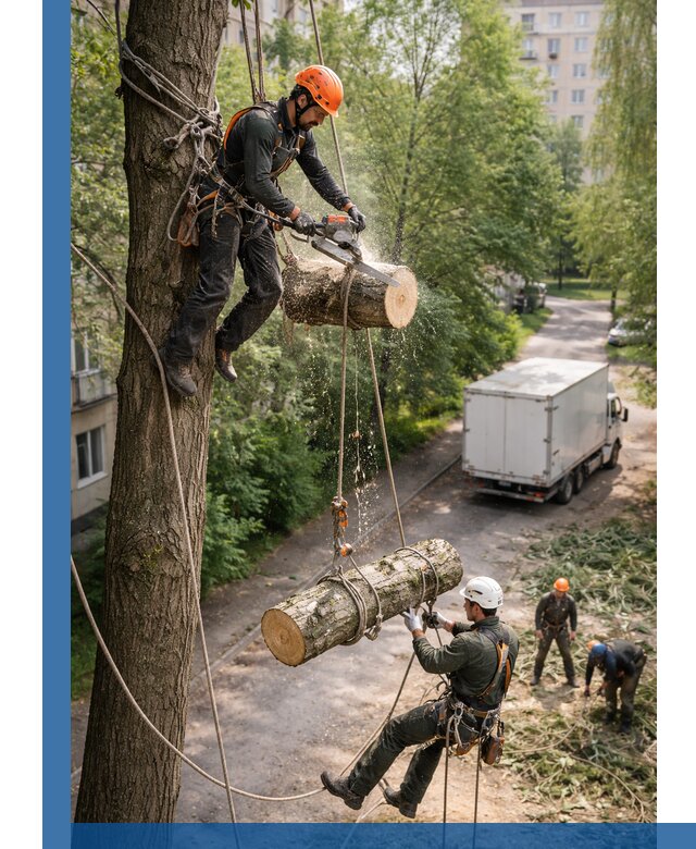 Спил деревьев альпинистами в Белебее, безопасно и без повреждений