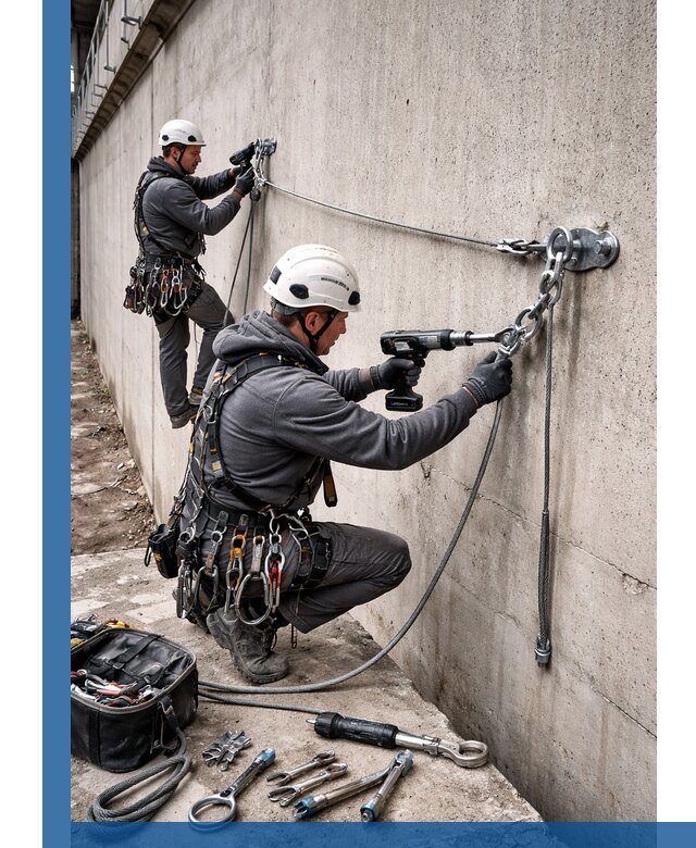 Монтаж анкерных линий высотной безопасности в Белебее