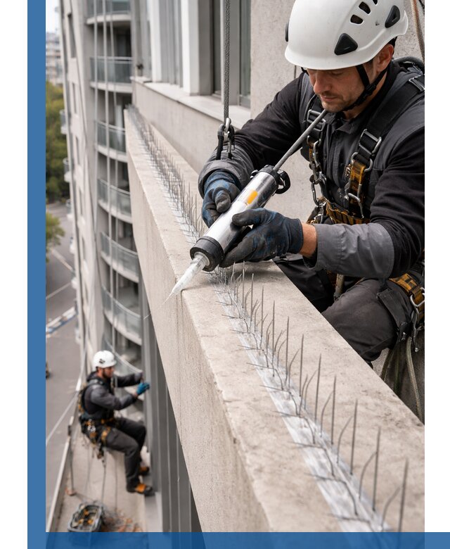 Установка шипов от птиц на фасадах и кровлях в Белебее